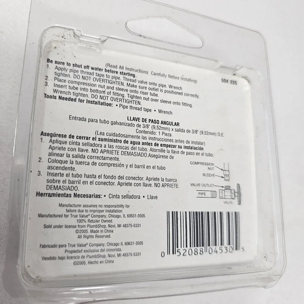 NEW Master Plumber Water Supply 1/4 Turn Angle Valve 604‎ 035 2005